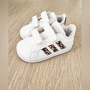 adidas White baby Sneakers with Leopard Accent